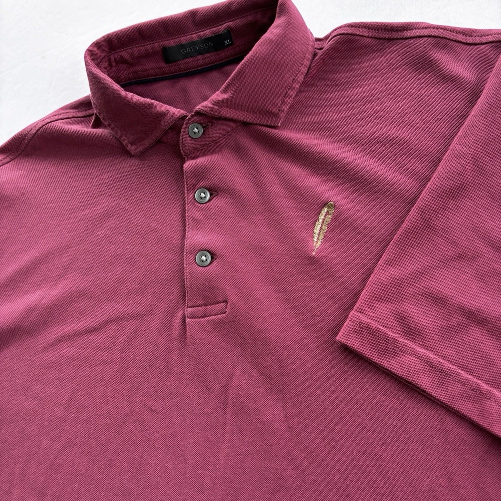 Vintage Greyson Chechessee Creek Club Polo Shirt XL Burgundy‎ Feather Logo Golf